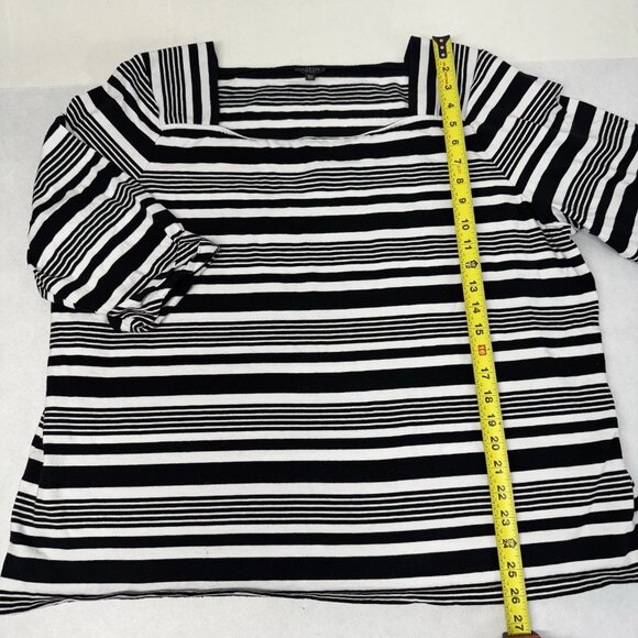 TALBOTS Women's Top Black White Stripe 3/4 Sleeves 100% Cotton 3XP Preppy Boho - Picture 6 of 10